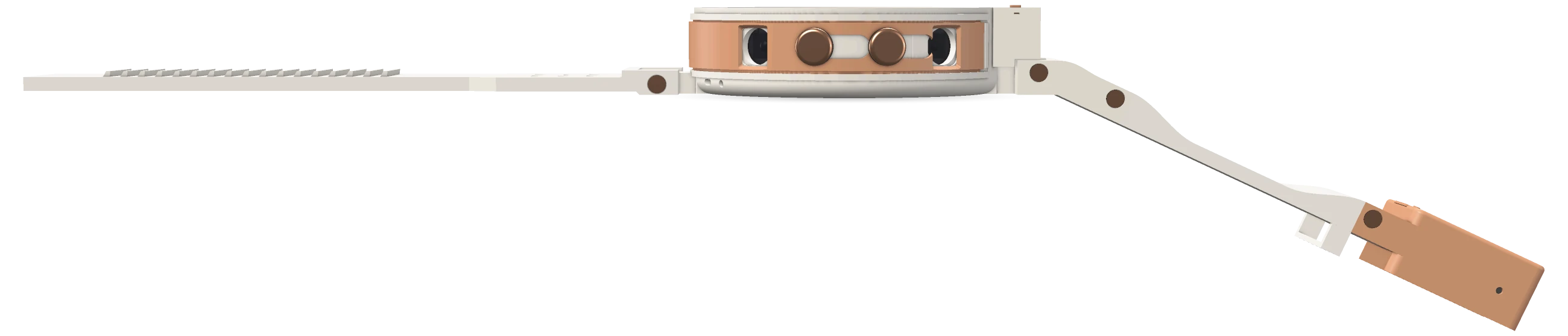 Trustedwear Women in Ivory: profile from 3 o'clock, lobe and camera strap to the right, both crowns facing you, privacy covers open